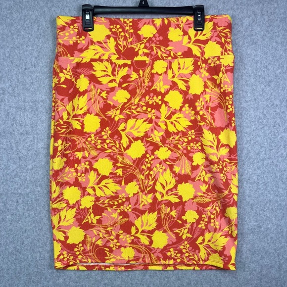 LulaRoe Cassie Skirt Size 34W Orange Yellow Floral Pencil Pull On Knee Length - Picture 1 of 5